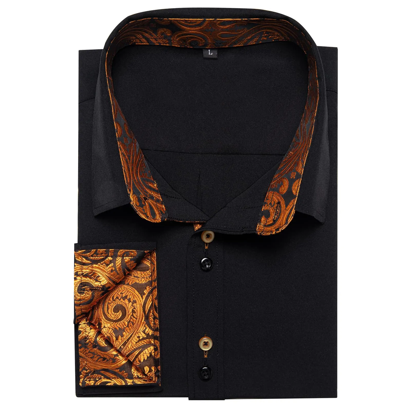 Ties2you Dress Shirt for Men Black Solid Orange Splicing Silk Long Sleeve Shirt sold by Ties2You product image thumbnail 3