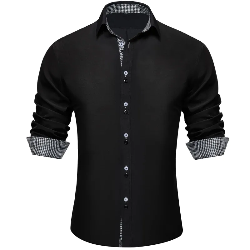 Ties2you Dress Shirt for Men Black Solid White Plaid Splicing Long Sleeve Shirt sold by Ties2You