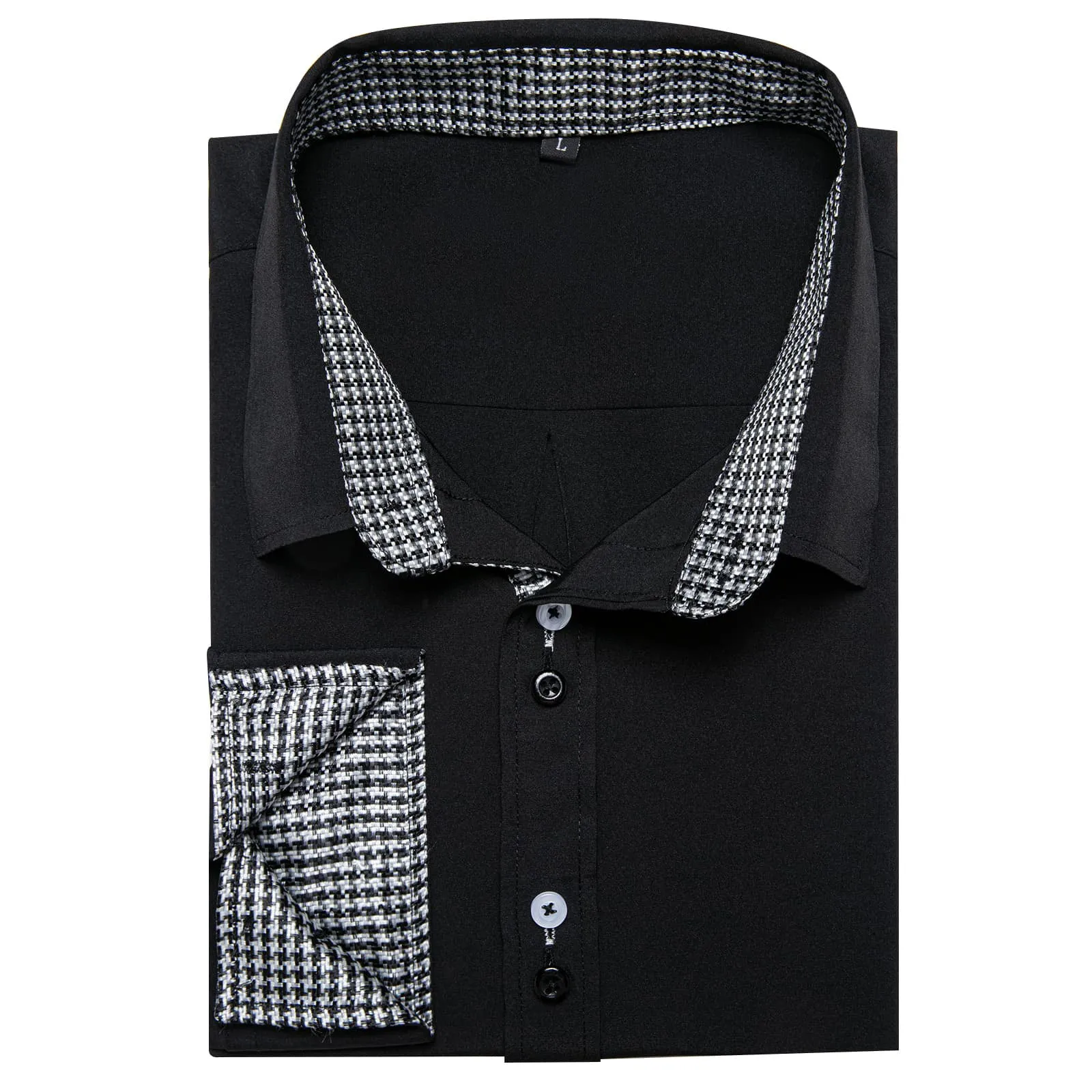 Ties2you Dress Shirt for Men Black Solid White Plaid Splicing Long Sleeve Shirt sold by Ties2You product image thumbnail 3