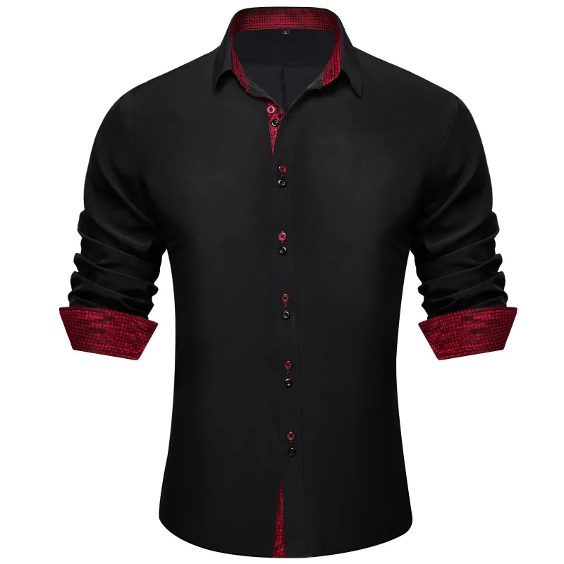 Ties2you Black Burgundy Splicing Shirt Mens Slim Fit Long Sleeve Button Down Casual Shirt sold by Ties2You
