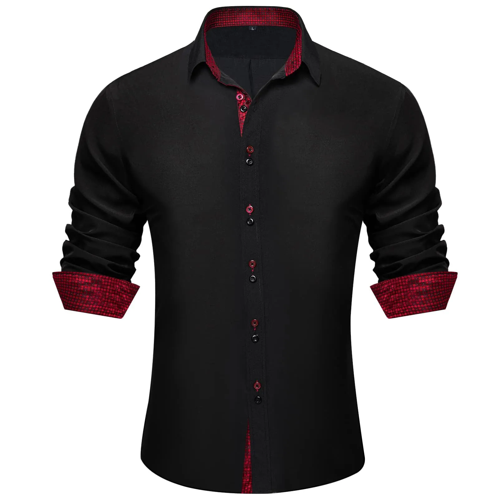 Ties2you Black Burgundy Splicing Shirt Mens Slim Fit Long Sleeve Button Down Casual Shirt sold by Ties2You