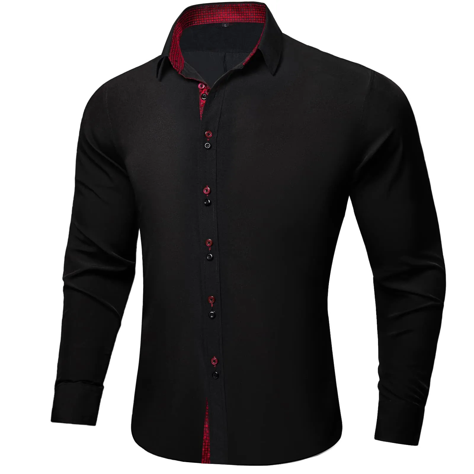 Ties2you Black Burgundy Splicing Shirt Mens Slim Fit Long Sleeve Button Down Casual Shirt sold by Ties2You product image thumbnail 2