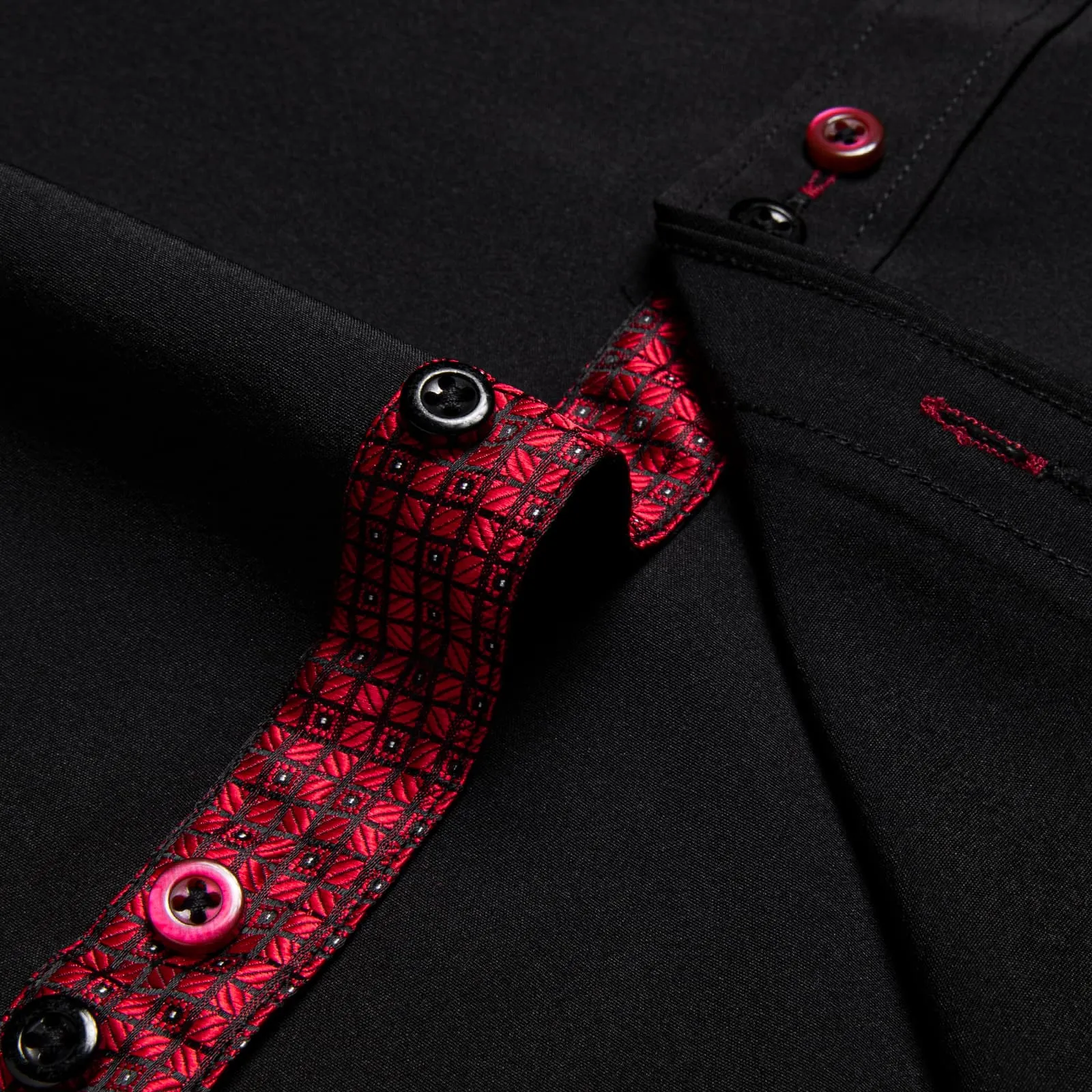 Ties2you Black Burgundy Splicing Shirt Mens Slim Fit Long Sleeve Button Down Casual Shirt sold by Ties2You product image thumbnail 5