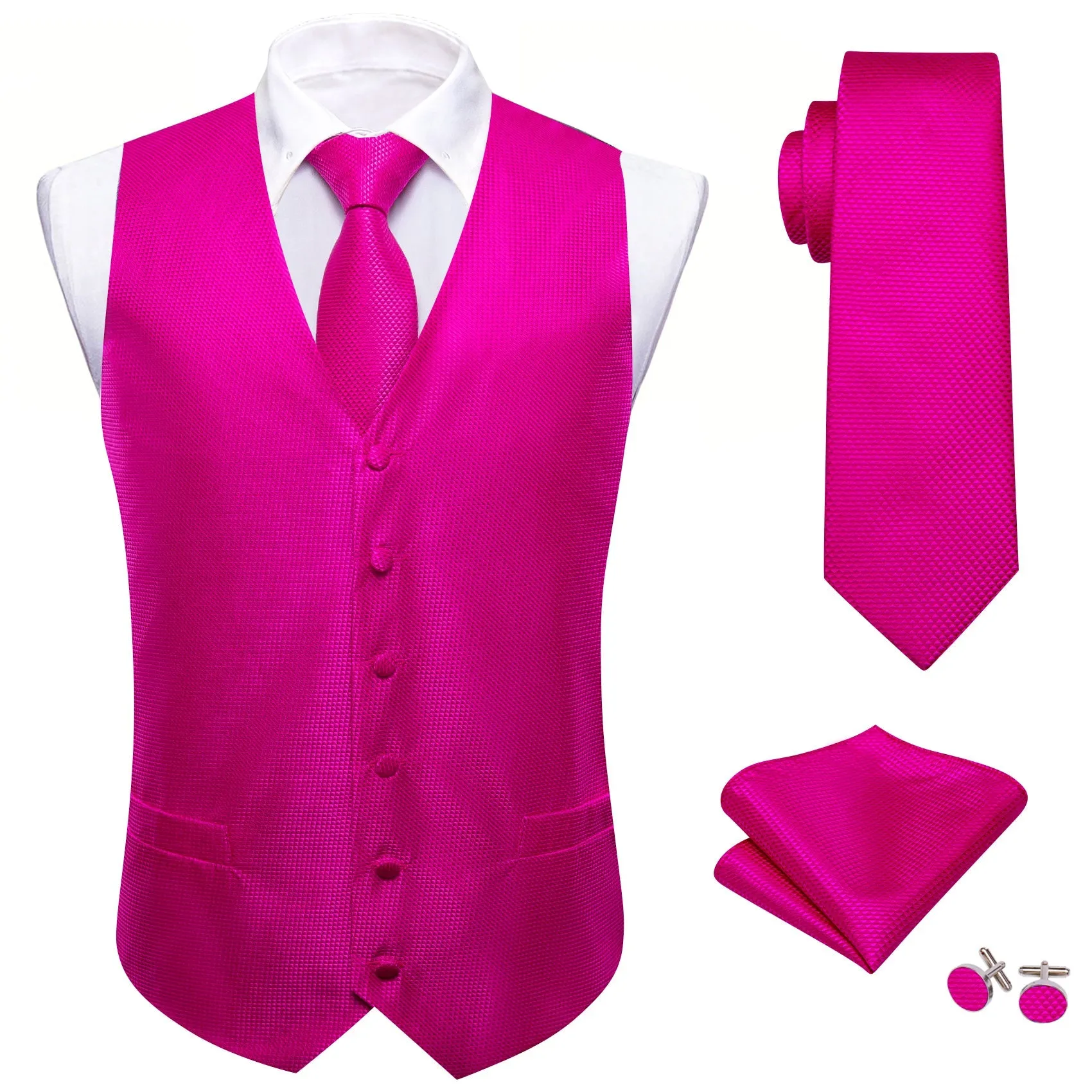 Ties2you Mens Suit Vest Magenta Pink Solid Silk V-Neck Vest sold by Ties2You product image thumbnail 2