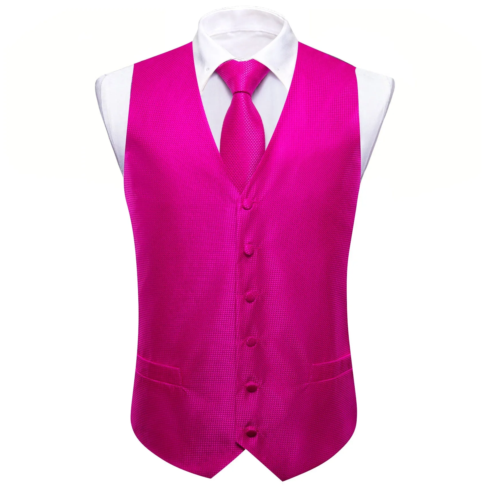 Ties2you Mens Suit Vest Magenta Pink Solid Silk V-Neck Vest sold by Ties2You product image thumbnail 3
