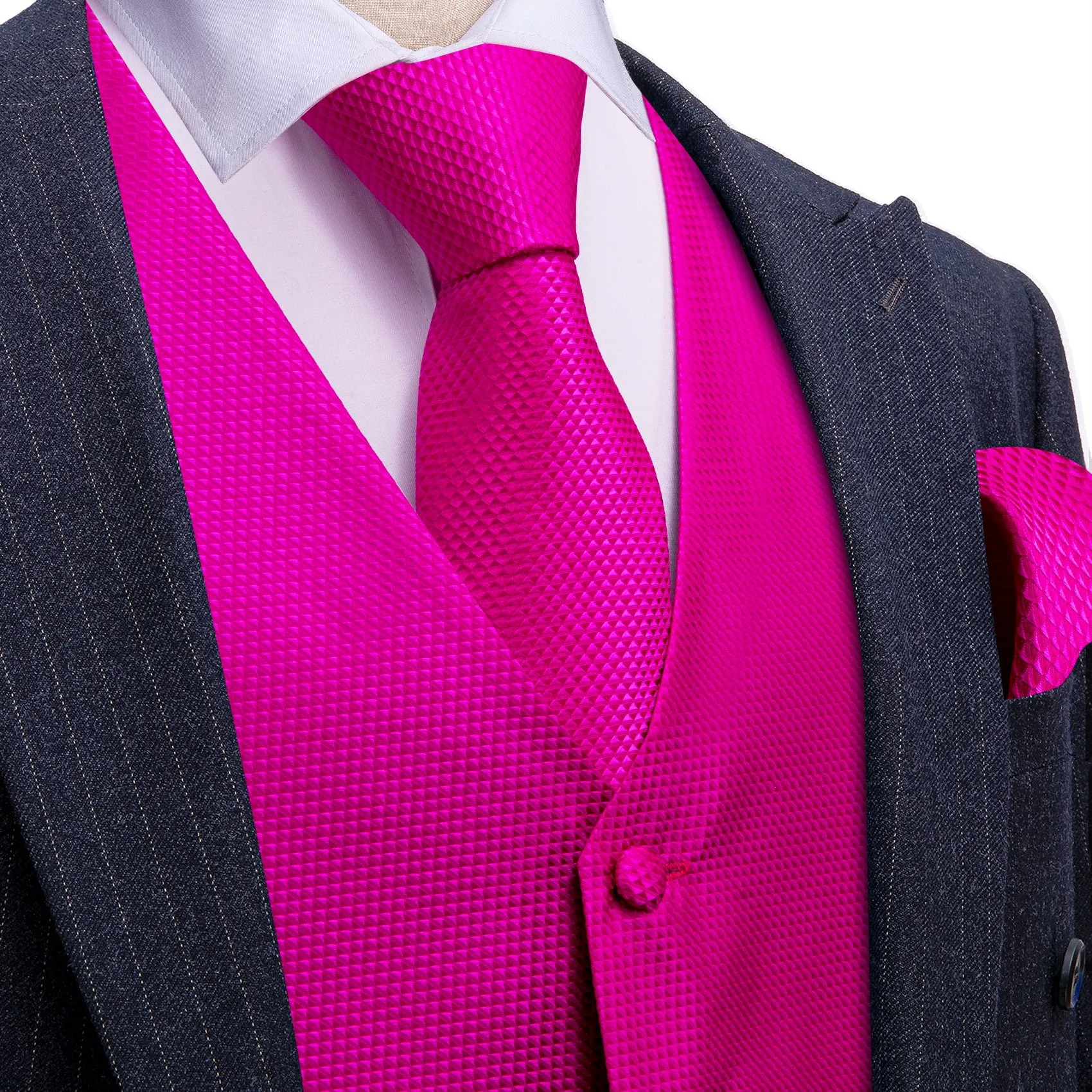 Ties2you Mens Suit Vest Magenta Pink Solid Silk V-Neck Vest sold by Ties2You