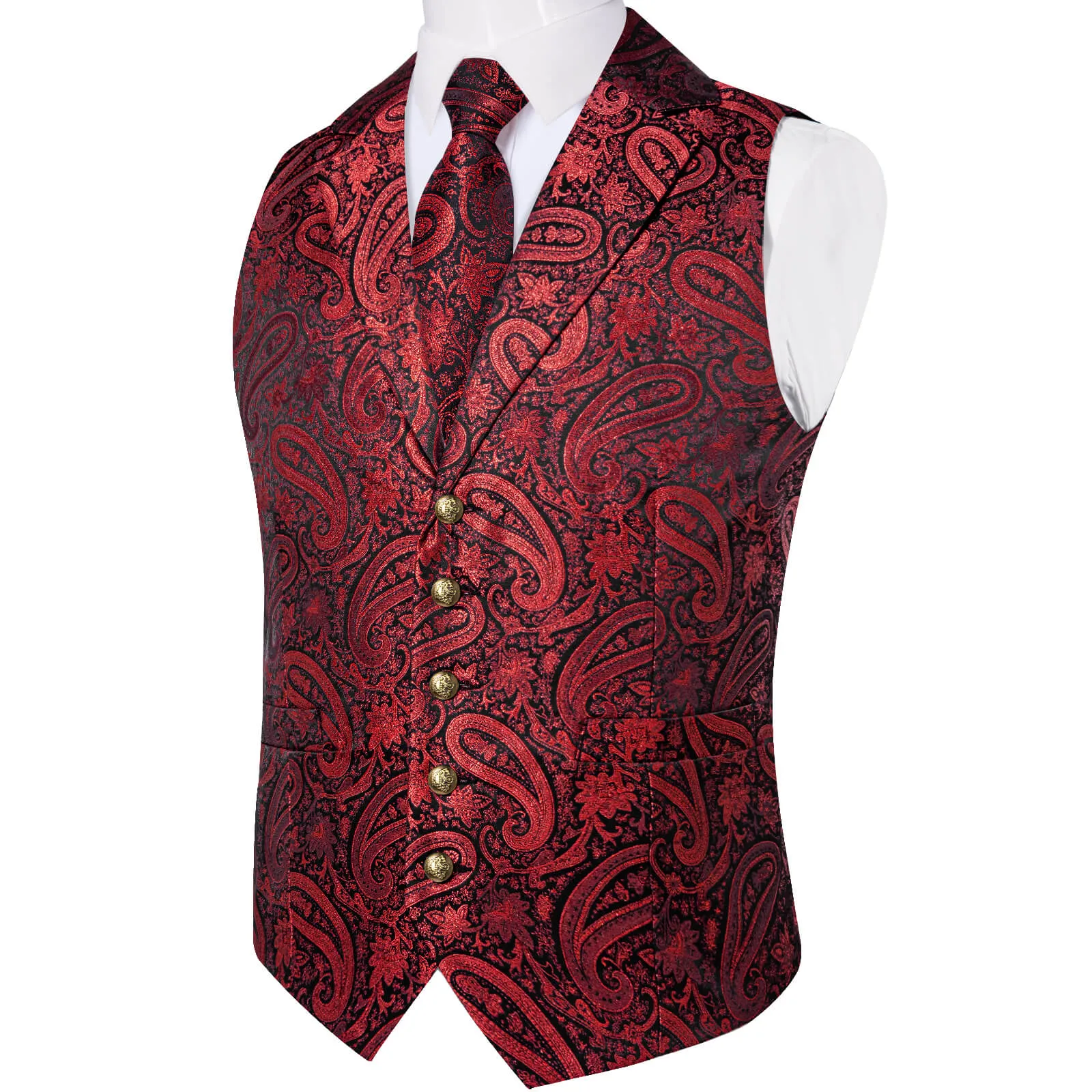 Ties2you Men's Vest Deep Red Jacquard Paisley Silk Suit Vest Tie Set sold by Ties2You product image thumbnail 4