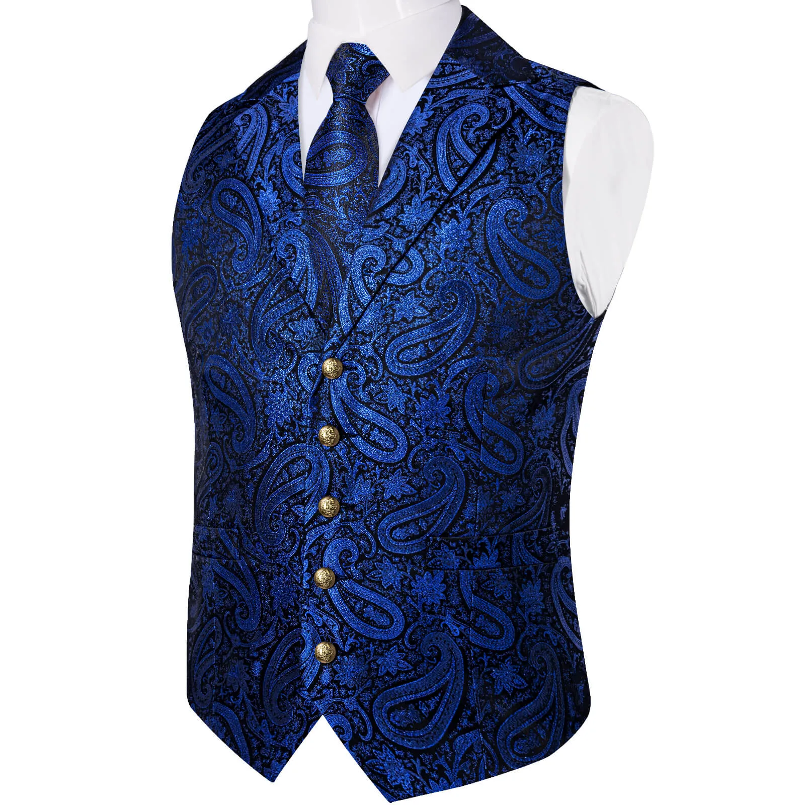 Ties2you Men's Vest Navy Blue Jacquard Paisley Silk Suit Vest Tie Set sold by Ties2You product image thumbnail 4