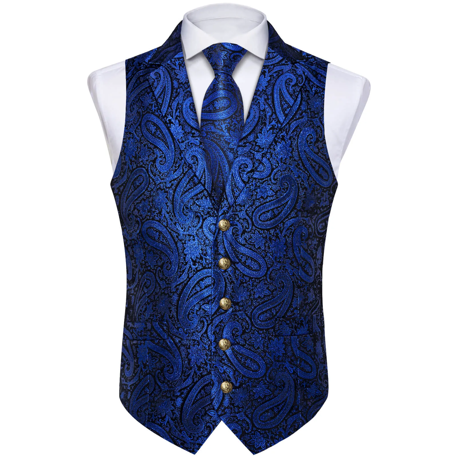 Ties2you Men's Vest Navy Blue Jacquard Paisley Silk Suit Vest Tie Set sold by Ties2You product image thumbnail 3