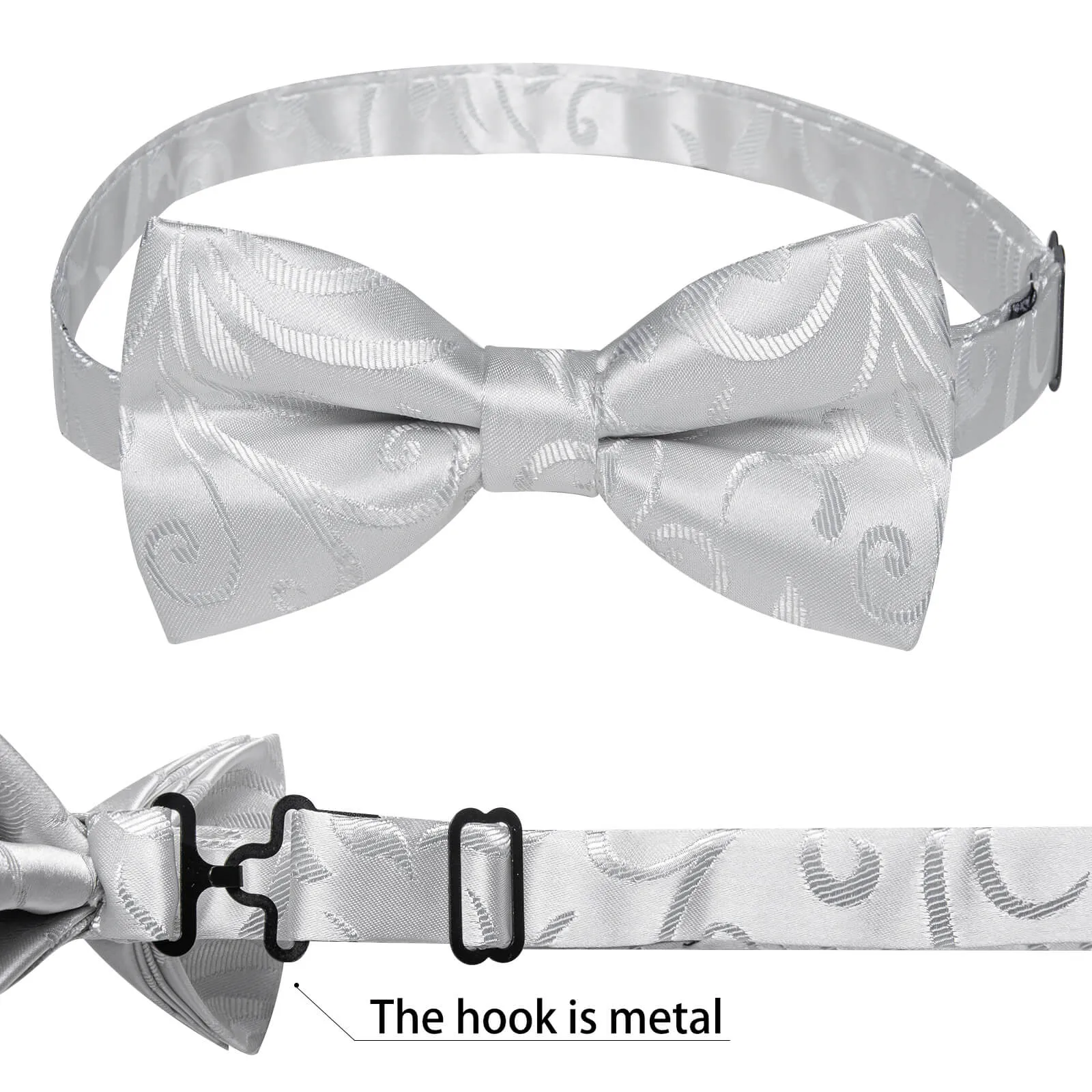 Ties2you Men's Bow Tie Silver Grey Floral Silk Pre-Bow Tie Set sold by Ties2You product image thumbnail 4