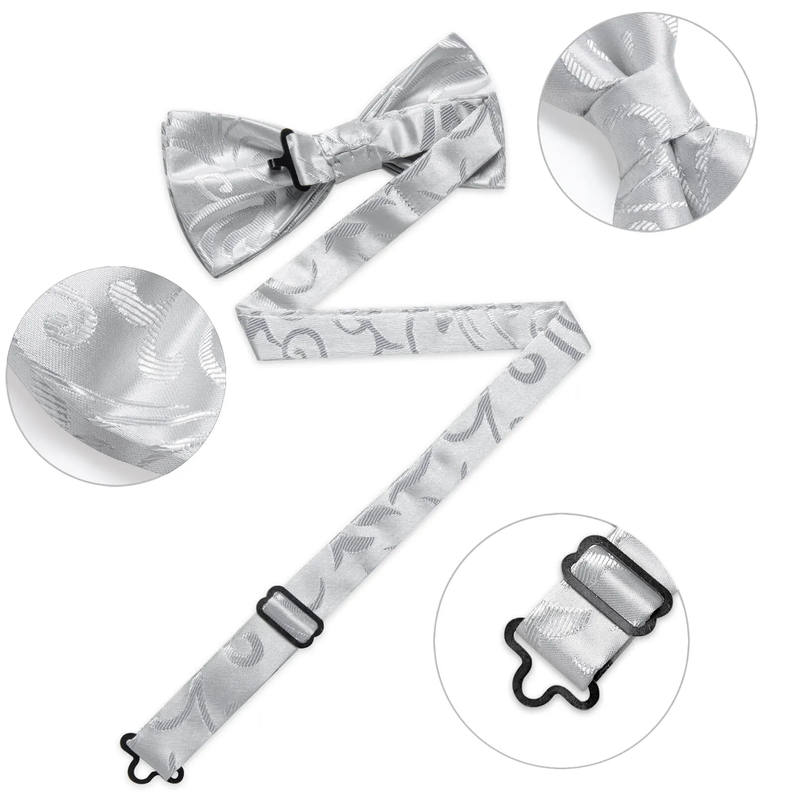 Ties2you Men's Bow Tie Silver Grey Floral Silk Pre-Bow Tie Set sold by Ties2You product image thumbnail 5