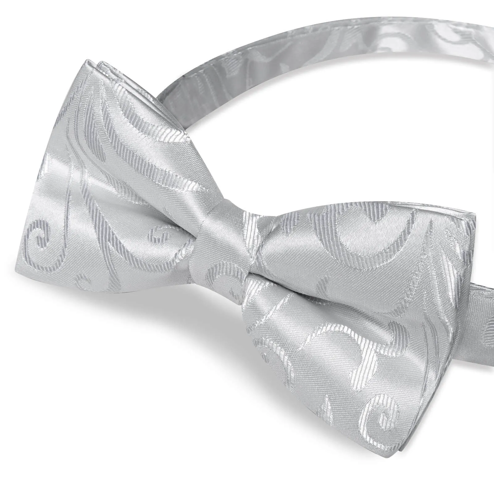 Ties2you Men's Bow Tie Silver Grey Floral Silk Pre-Bow Tie Set sold by Ties2You product image thumbnail 3