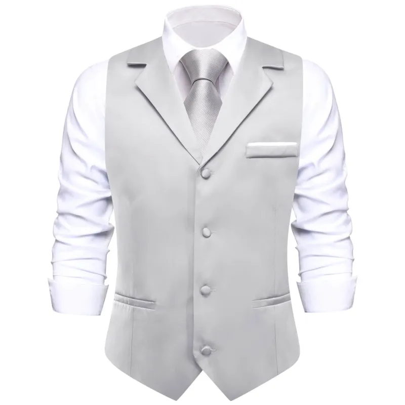 Ties2you Men's Work Vest Mercury Grey Solid Silk Suit Vest Business made by Ties2You