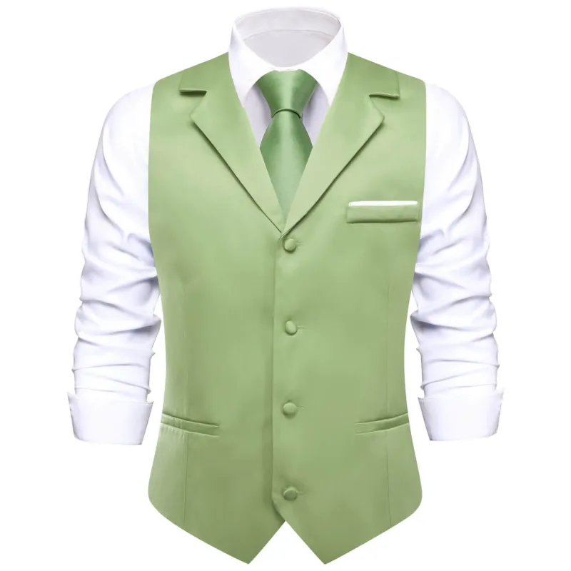 Ties2you Men's Work Vest Sage Green Solid Silk Suit Vest sold by Ties2You