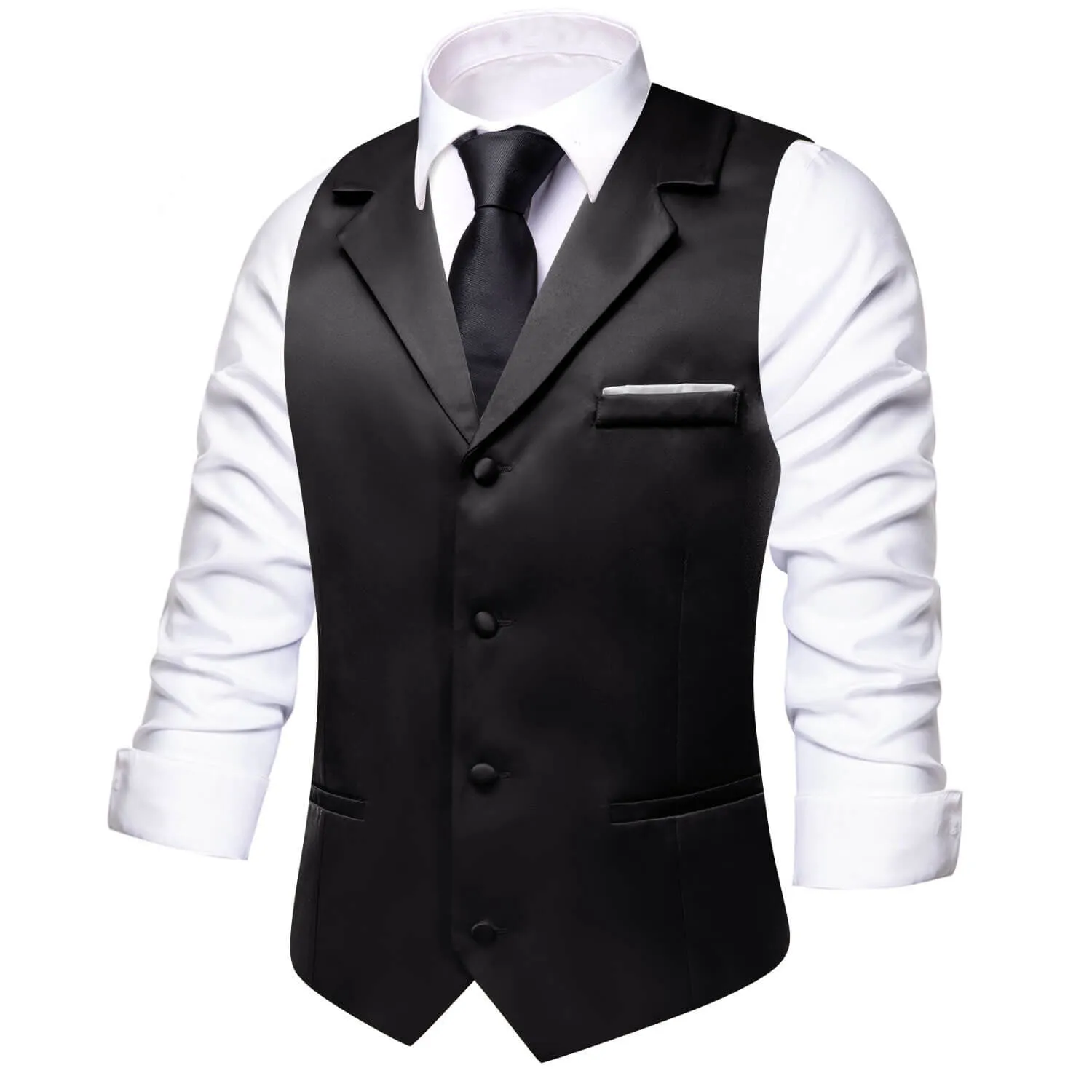 Ties2you Men's Work Vest Black Solid Silk Vest Suit Waistcoat Business sold by Ties2You product image thumbnail 2