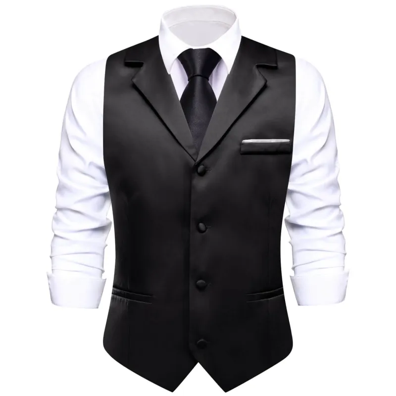 Ties2you Men's Work Vest Black Solid Silk Vest Suit Waistcoat Business sold by Ties2You