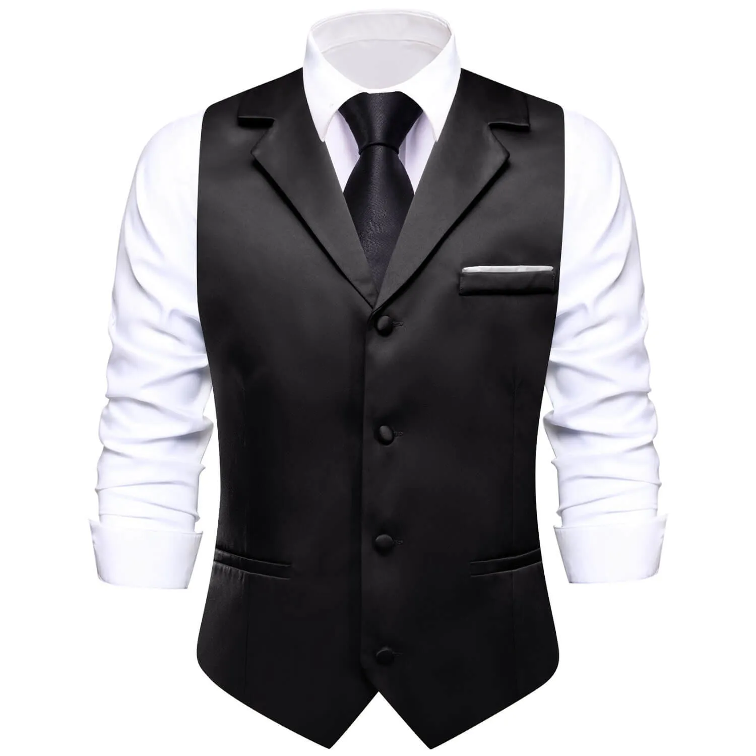 Ties2you Men's Work Vest Black Solid Silk Vest Suit Waistcoat Business sold by Ties2You