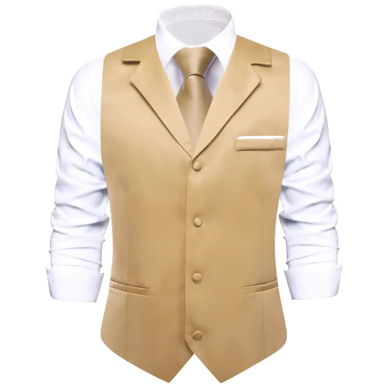 Ties2you Men's Vest Classic Tan Solid Silk Vest Suit Waistcoat sold by Ties 2 You