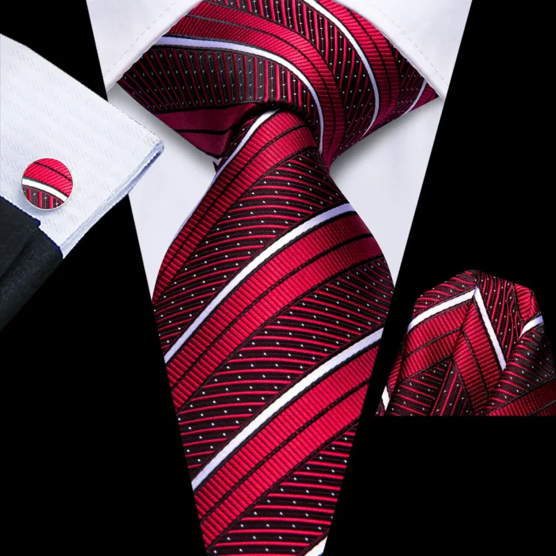 Ties2you Striped Tie Red White Silk Men's Tie Hanky Cufflinks Set sold by Ties2You