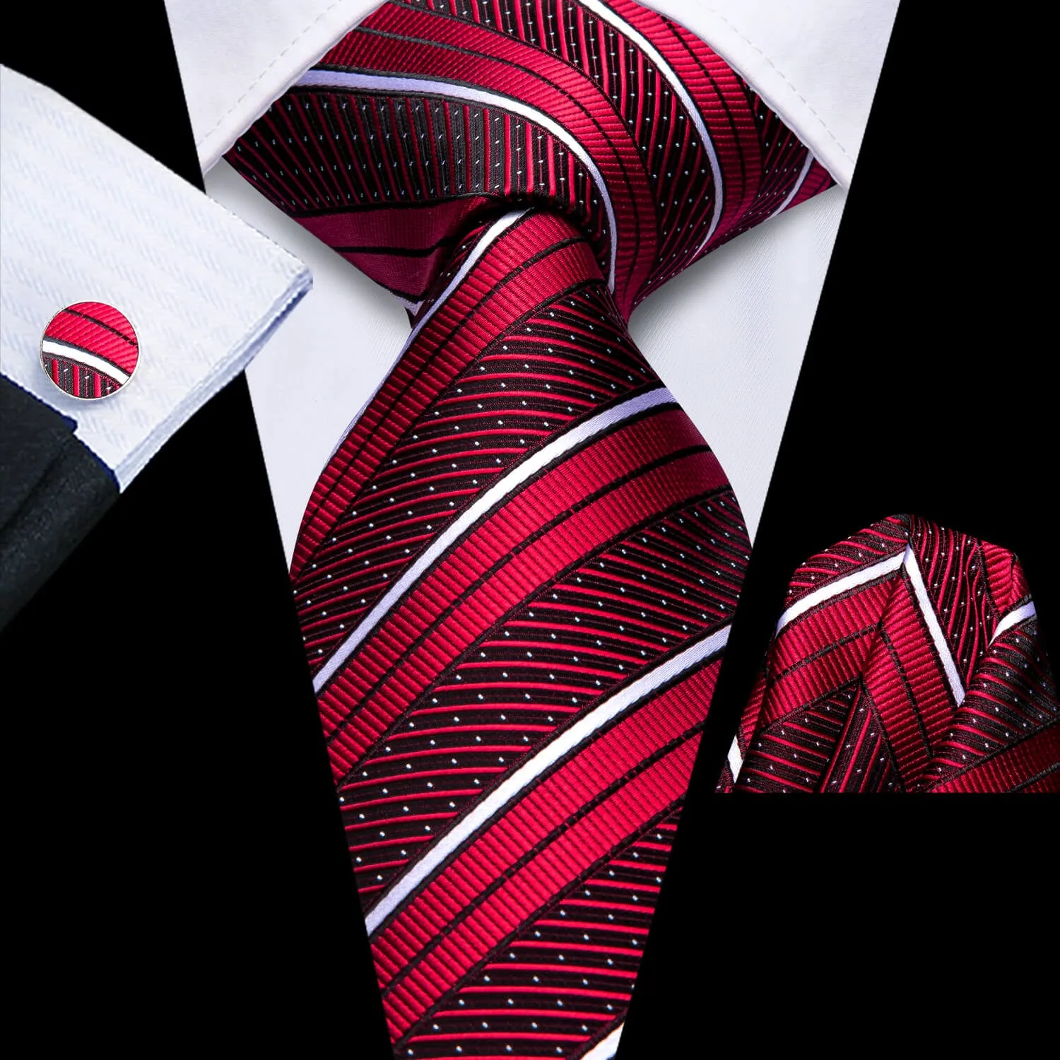 Ties2you Striped Tie Red White Silk Men's Tie Hanky Cufflinks Set sold by Ties2You