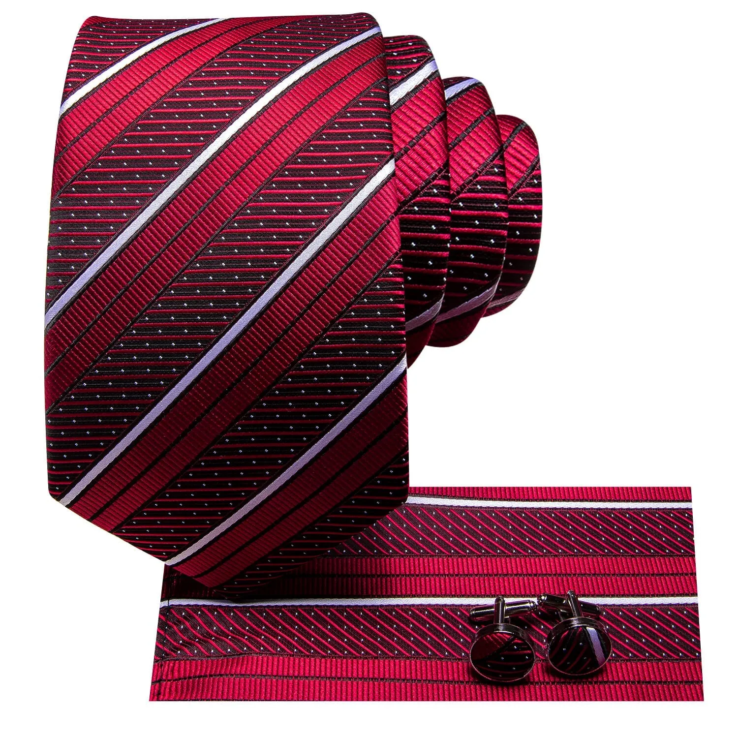 Ties2you Striped Tie Red White Silk Men's Tie Hanky Cufflinks Set sold by Ties2You product image thumbnail 3