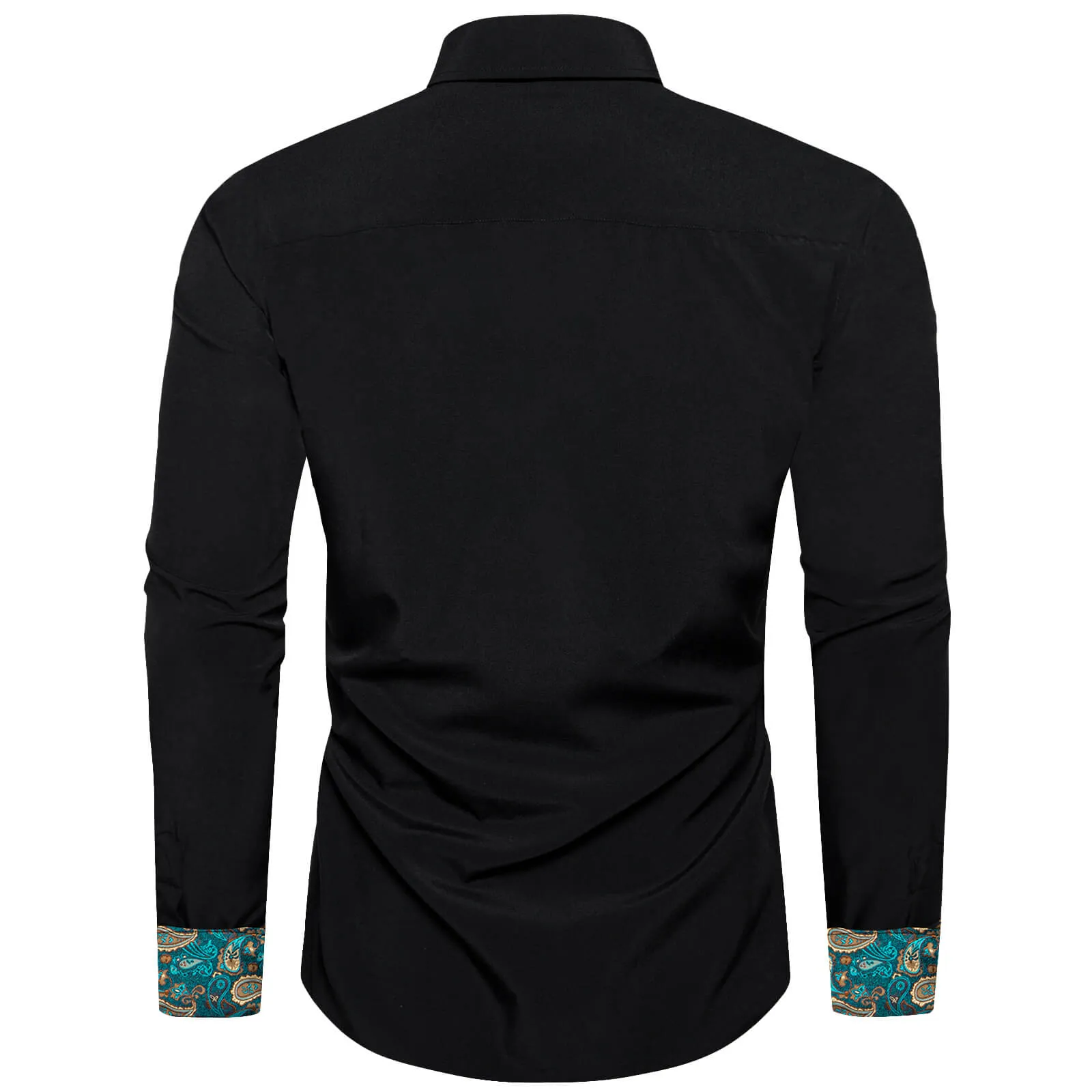 Ties2you Black Teal Splicing Shirt Mens Silk Long Sleeve Button Down Casual Shirt sold by Ties2You product image thumbnail 3
