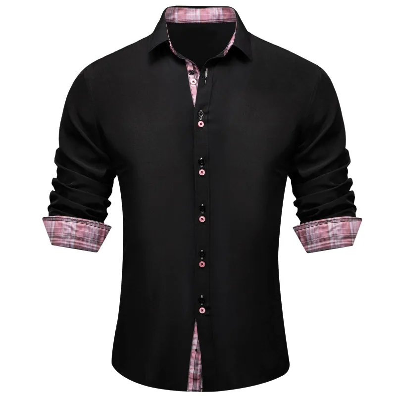 Ties2you Black Pink Splicing Shirt Mens Silk Long Sleeve Button Down Business Shirt sold by Ties2You