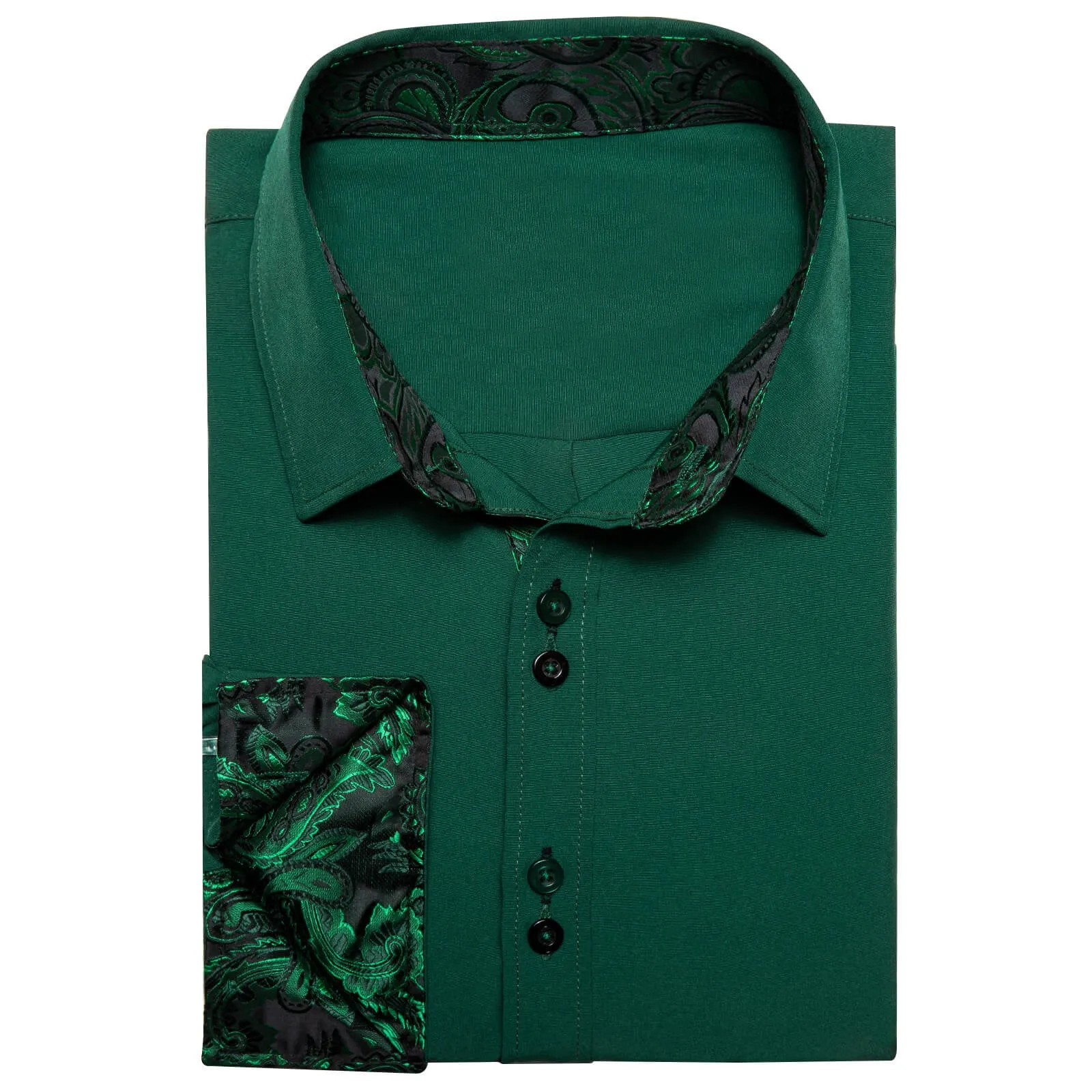 Ties2you Men's Shirt Sapphire Pine Green Solid Silk Long Sleeve Splicing Shirt sold by Ties2You product image thumbnail 4