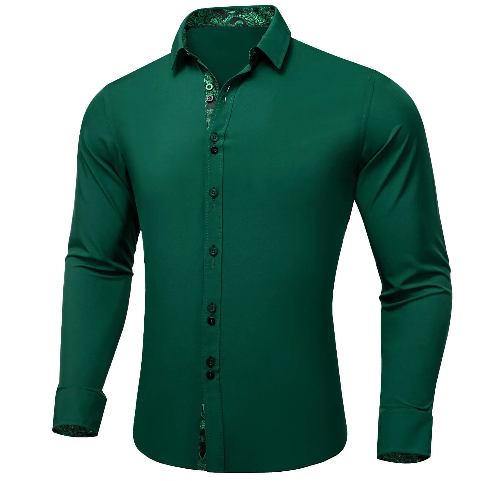 Ties2you Men's Shirt Sapphire Pine Green Solid Silk Long Sleeve Splicing Shirt sold by Ties2You product image thumbnail 2