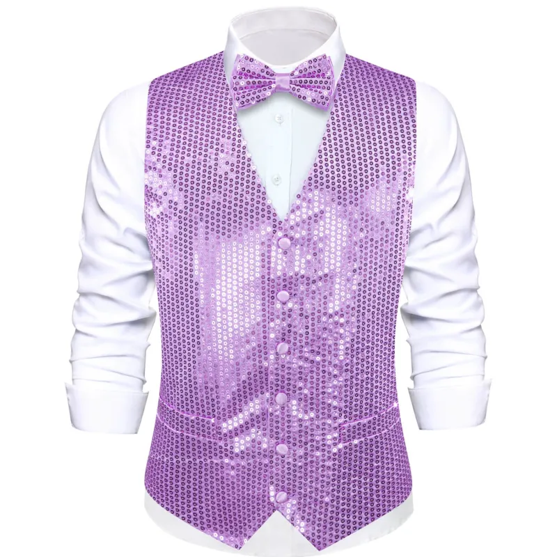 Ties2you Men's Vest Shining Lavender Purple Sequins Vest Bow Tie Set sold by Ties2You