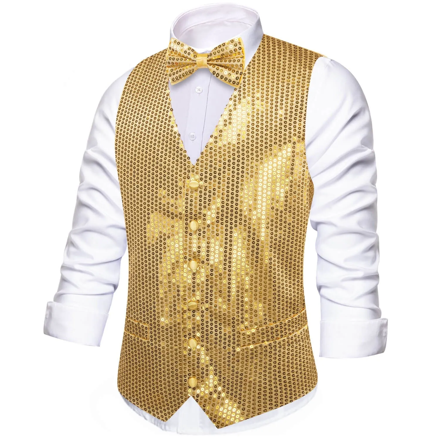 Ties2you Men's Vest Shining Gold Sequins Vest Bow Tie Set for Party sold by Ties2You product image thumbnail 2