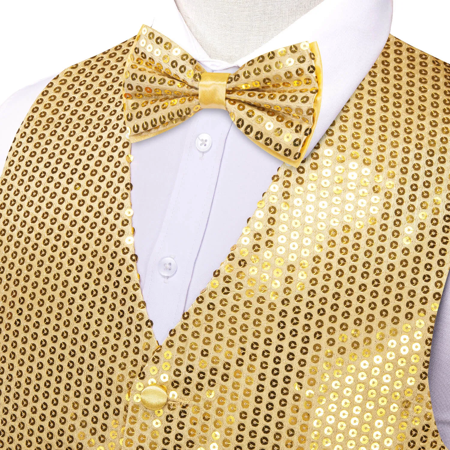 Ties2you Men's Vest Shining Gold Sequins Vest Bow Tie Set for Party sold by Ties2You product image thumbnail 3