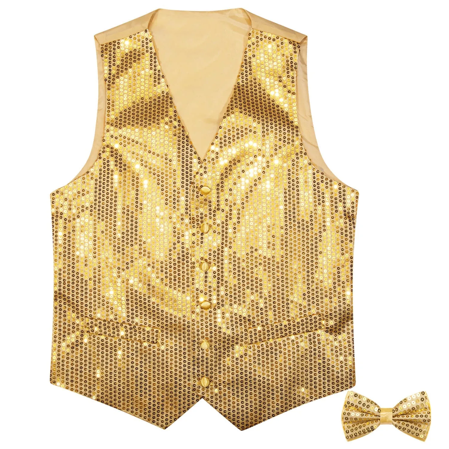 Ties2you Men's Vest Shining Gold Sequins Vest Bow Tie Set for Party sold by Ties2You product image thumbnail 4