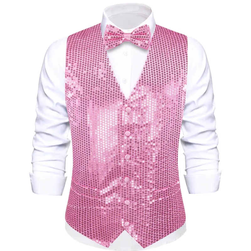 Ties2you Men's Casual Vest Shining Taffy Pink Sequins Vest Bow Tie Set sold by Ties2You