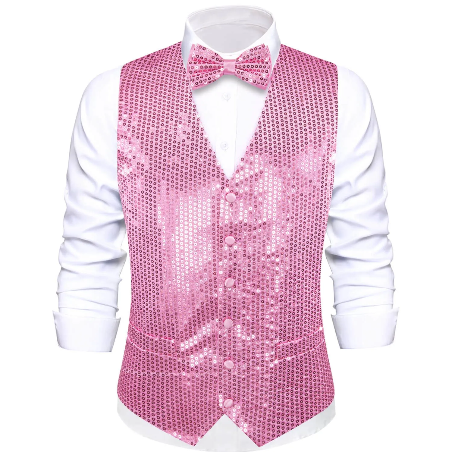 Ties2you Men's Casual Vest Shining Taffy Pink Sequins Vest Bow Tie Set sold by Ties2You