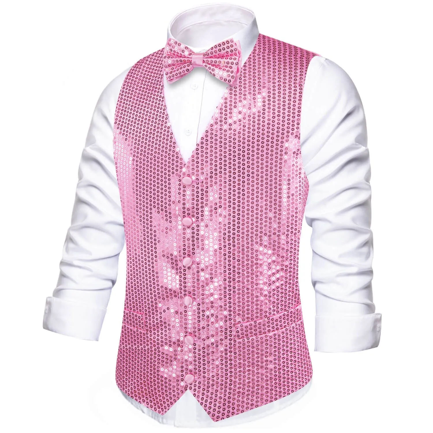 Ties2you Men's Casual Vest Shining Taffy Pink Sequins Vest Bow Tie Set sold by Ties2You product image thumbnail 2