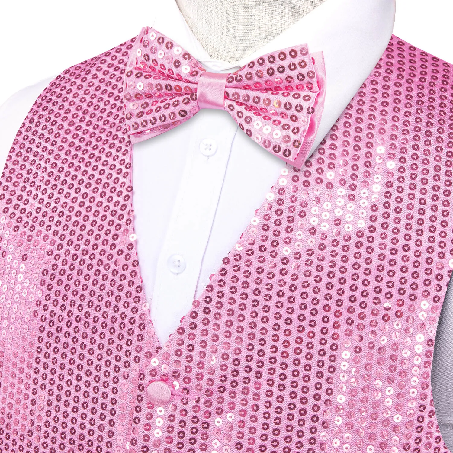 Ties2you Men's Casual Vest Shining Taffy Pink Sequins Vest Bow Tie Set sold by Ties2You product image thumbnail 3