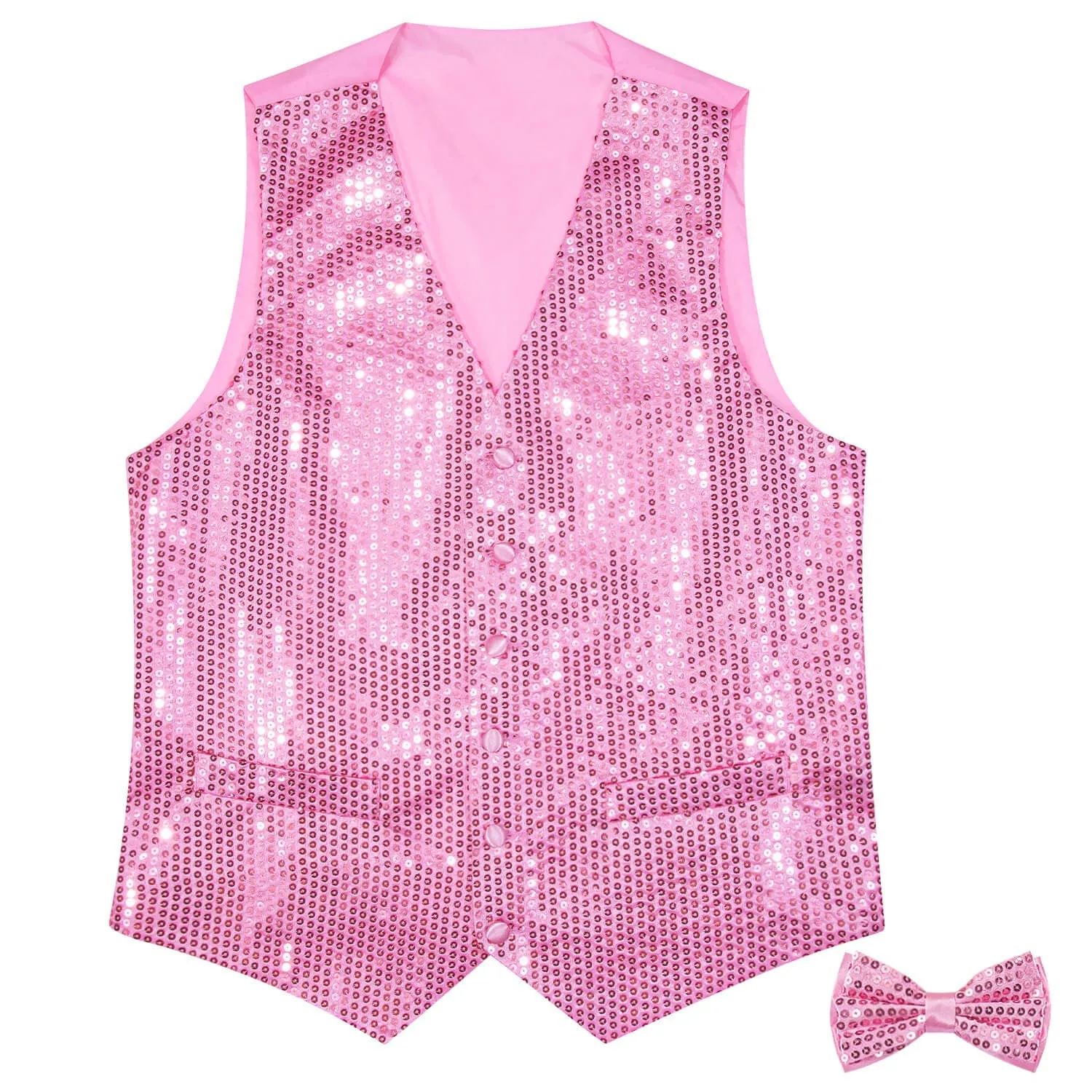 Ties2you Men's Casual Vest Shining Taffy Pink Sequins Vest Bow Tie Set sold by Ties2You product image thumbnail 4