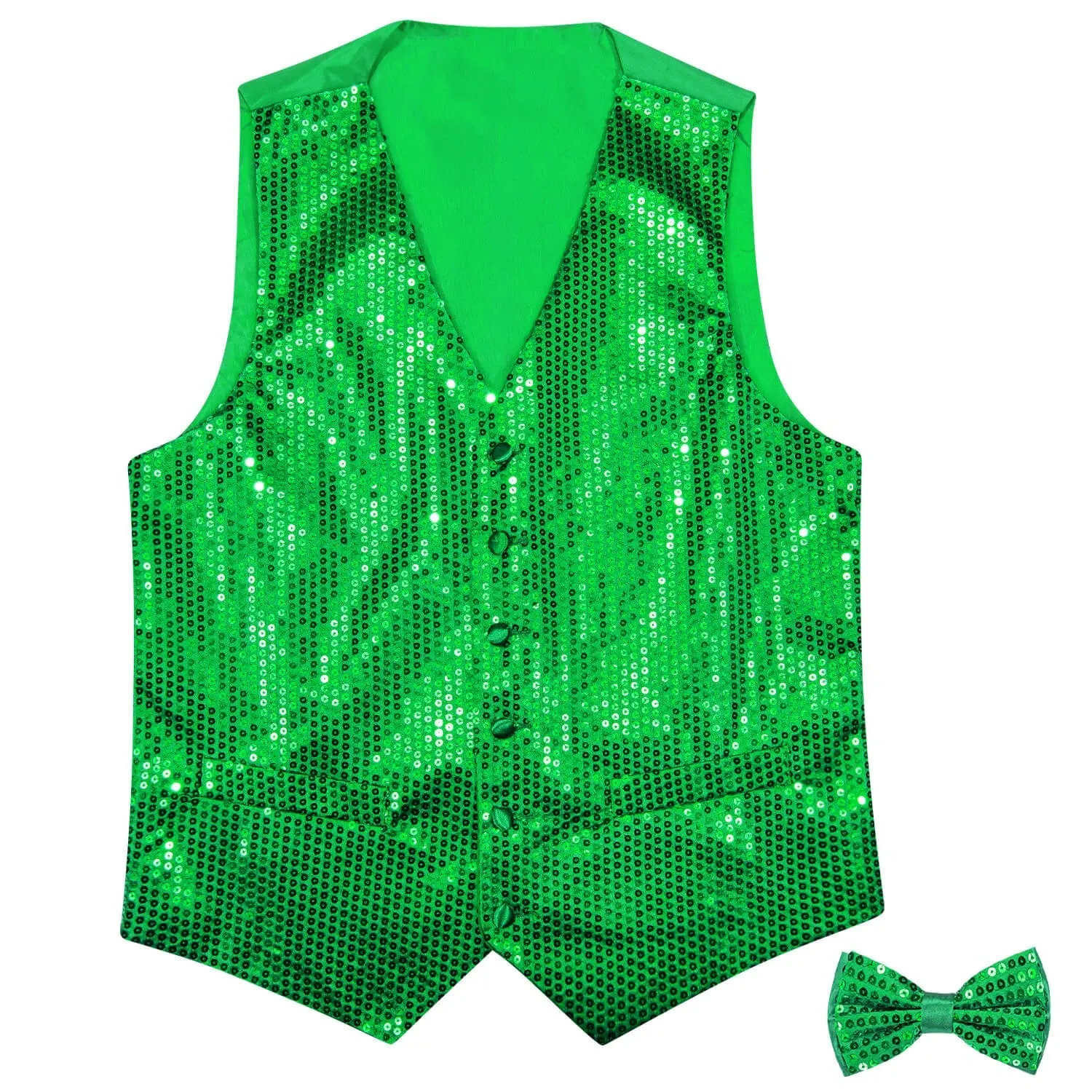 Ties2you Men's Casual Vest Shining Lime Green Sequins Vest Bow Tie Set sold by Ties2You product image thumbnail 4