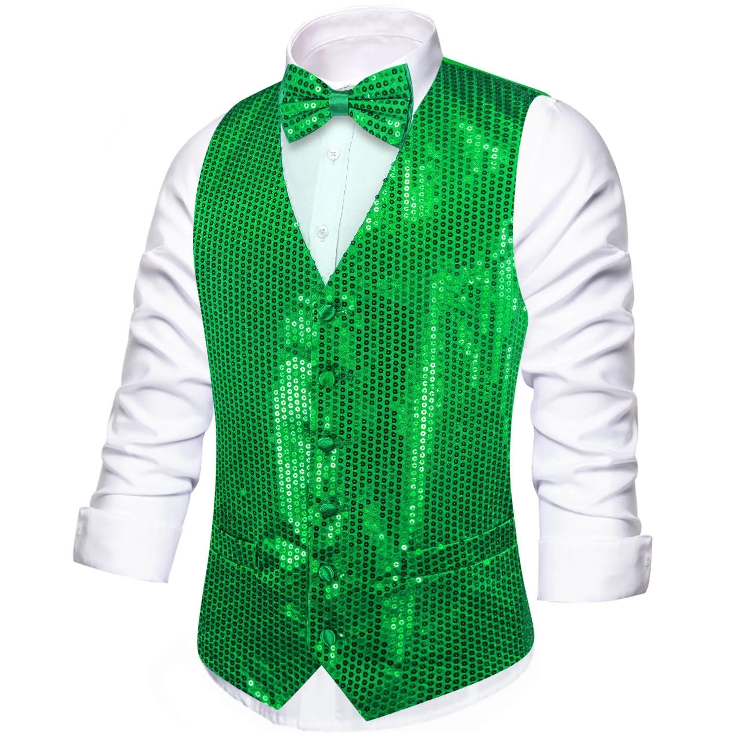 Ties2you Men's Casual Vest Shining Lime Green Sequins Vest Bow Tie Set sold by Ties2You product image thumbnail 2