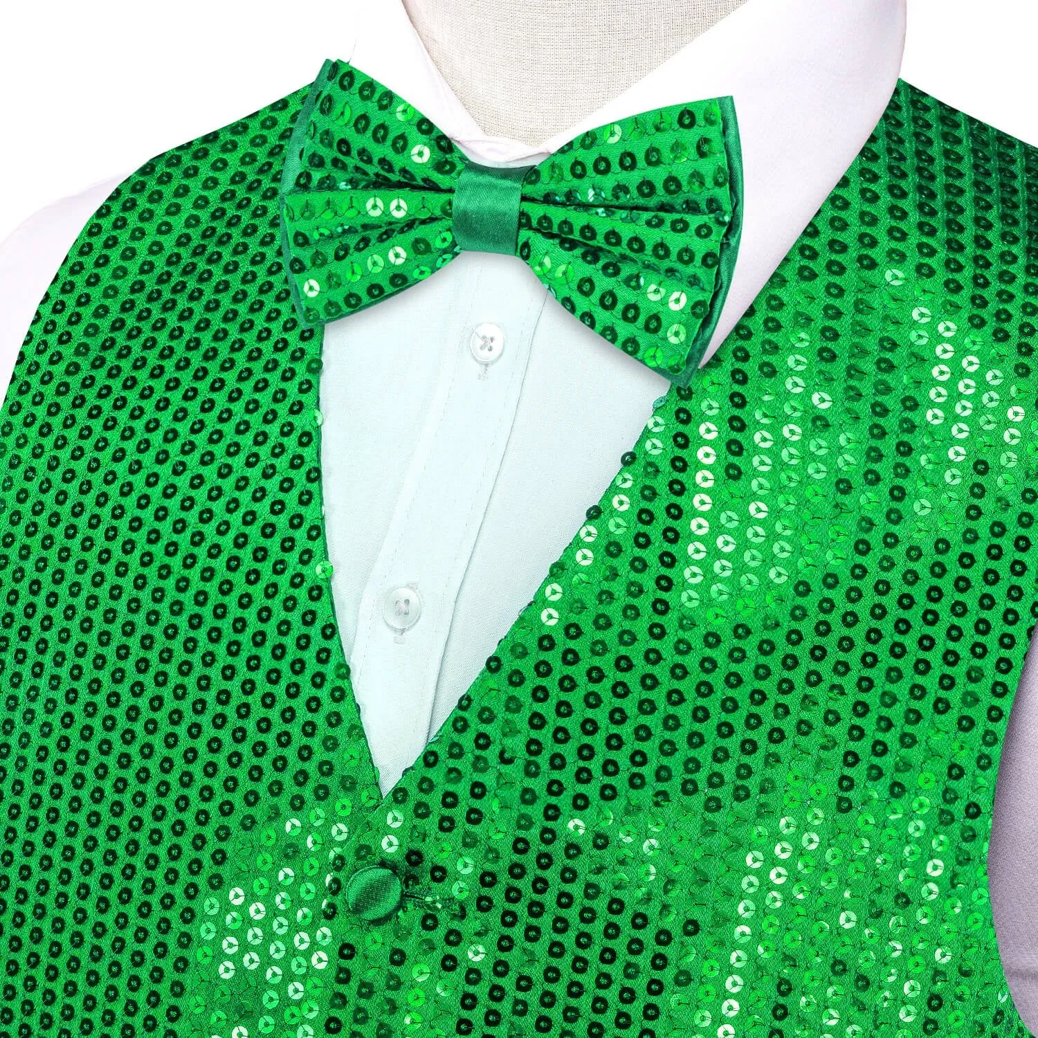 Ties2you Men's Casual Vest Shining Lime Green Sequins Vest Bow Tie Set sold by Ties2You product image thumbnail 3