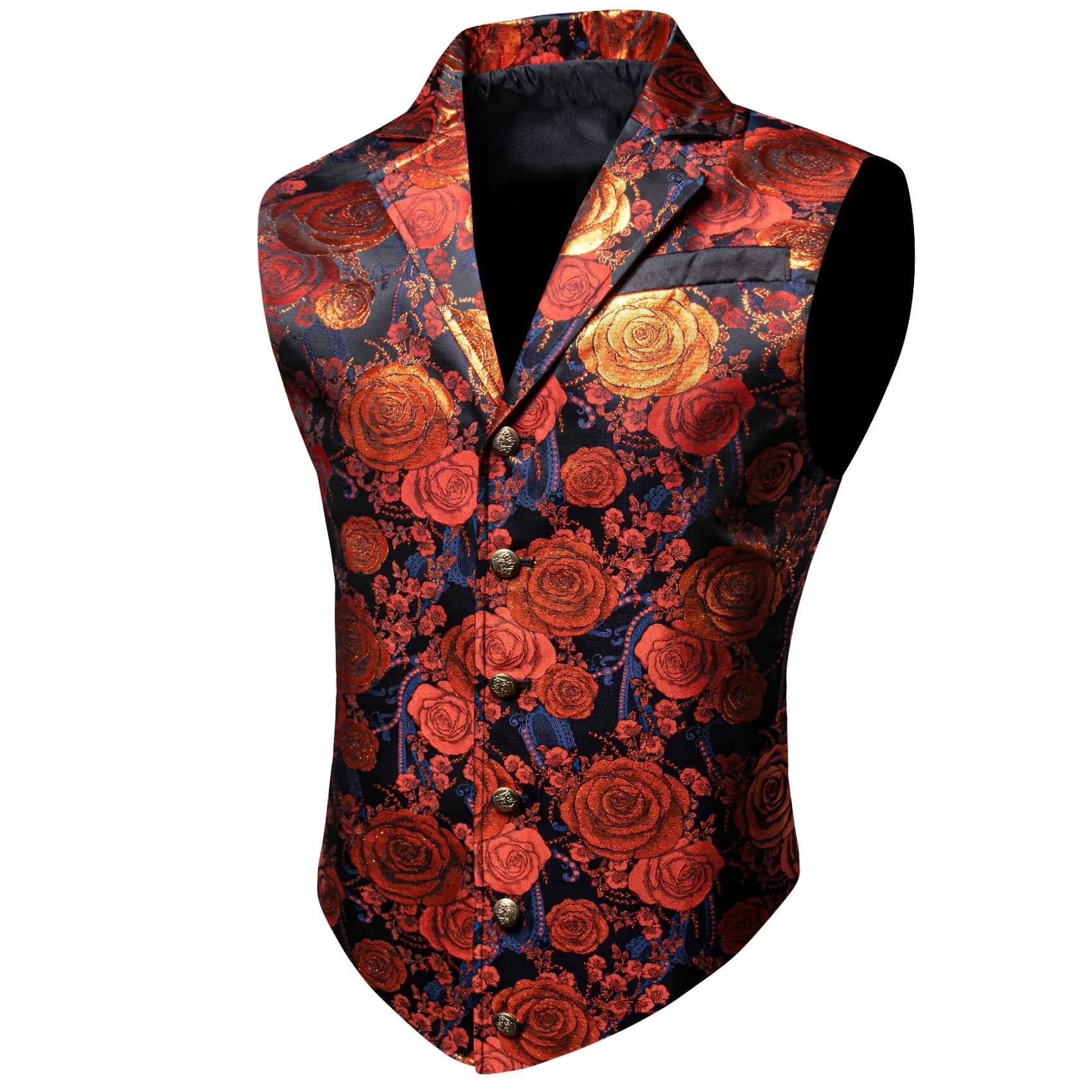 Ties2you Men's Casual Vest Orange Woven Floral Silk Notch Collar Vest sold by Ties2You product image thumbnail 2