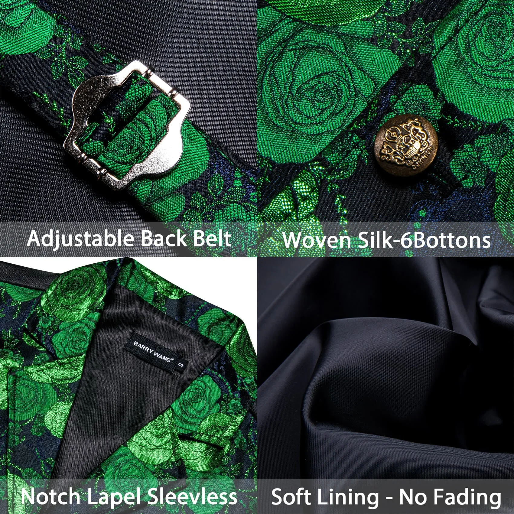 Ties2you Men's Casual Vest Green Woven Floral Silk Notch Collar Vest sold by Ties2You product image thumbnail 5