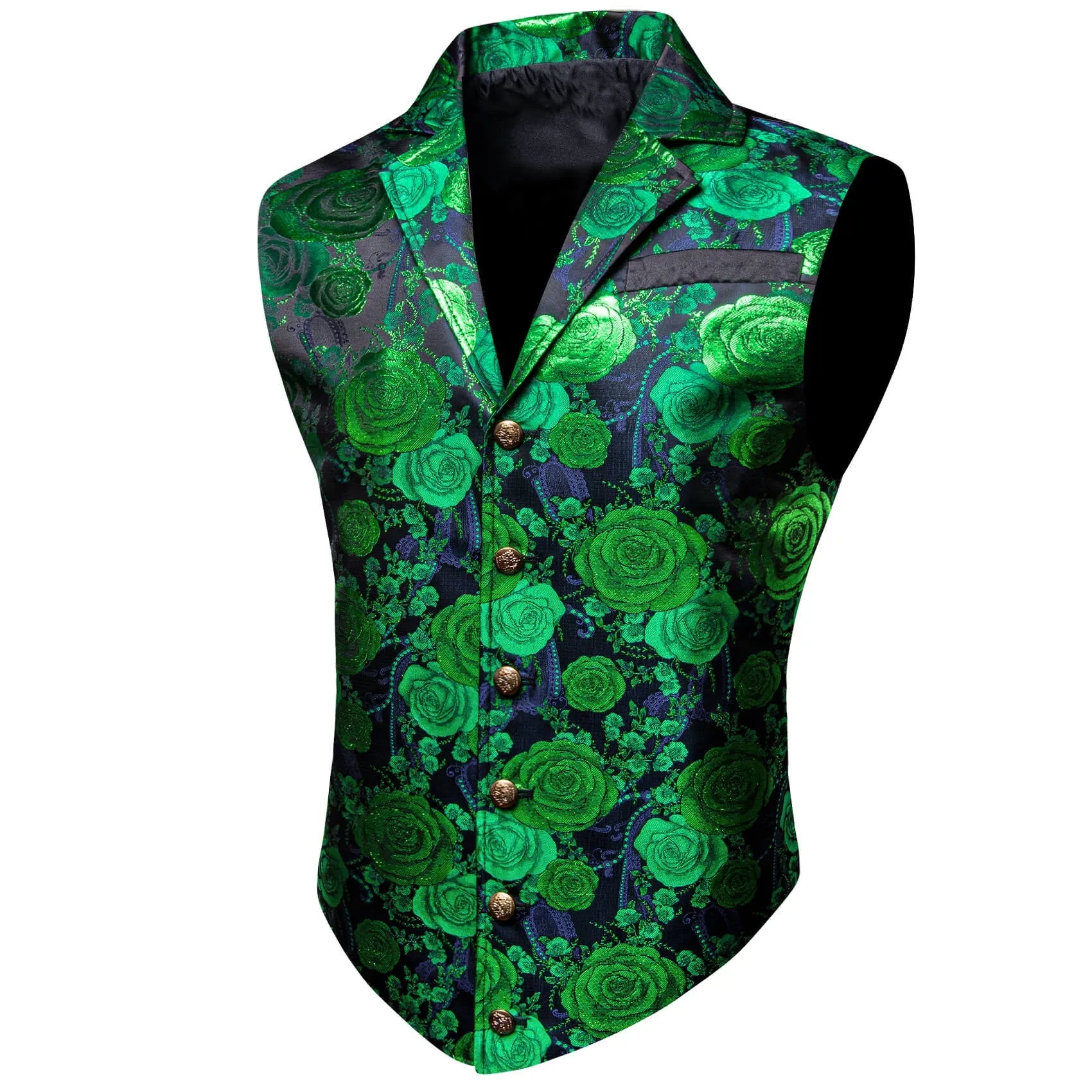 Ties2you Men's Casual Vest Green Woven Floral Silk Notch Collar Vest sold by Ties2You product image thumbnail 2