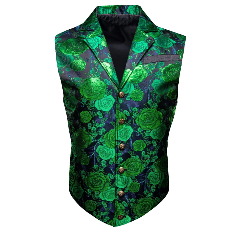 Ties2you Men's Casual Vest Green Woven Floral Silk Notch Collar Vest sold by Ties2You