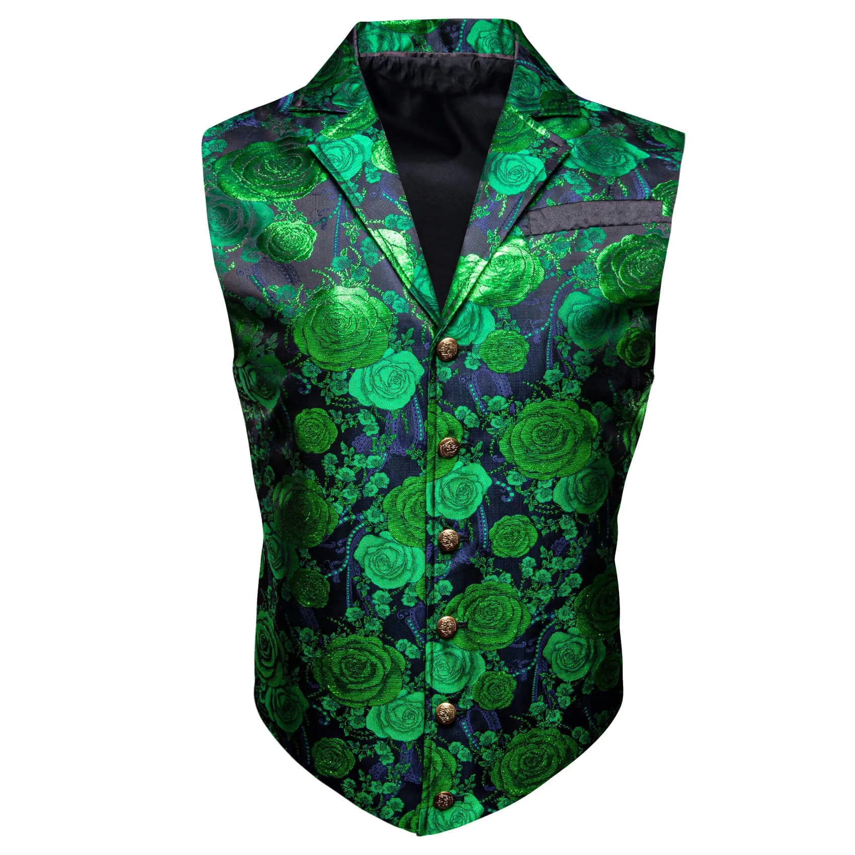 Ties2you Men's Casual Vest Green Woven Floral Silk Notch Collar Vest sold by Ties2You