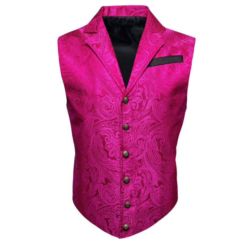 Ties2you Men's Suit Vest Hot Pink Floral Silk Notched Collar Vest sold by Ties2You