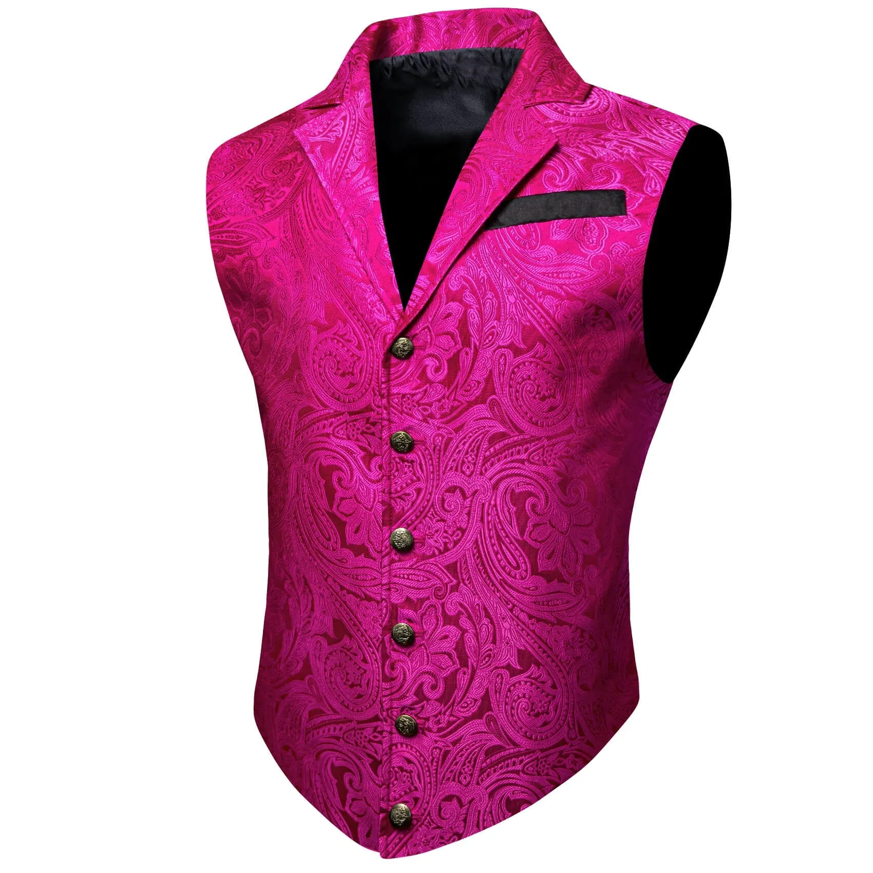 Ties2you Men's Suit Vest Hot Pink Floral Silk Notched Collar Vest sold by Ties2You product image thumbnail 2