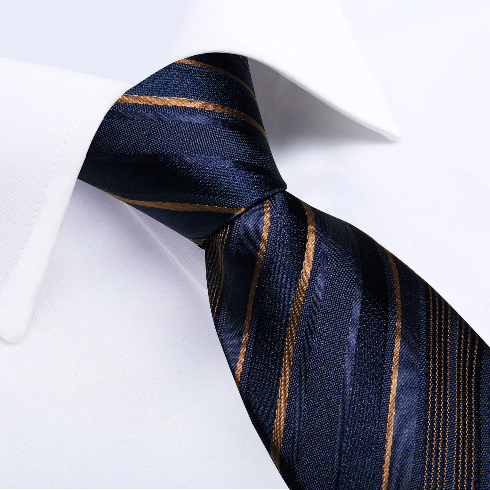 Ties2you Easy-pull Tie Deep Blue Brown Striped Men's Silk Tie Set sold by Ties2You product image thumbnail 2