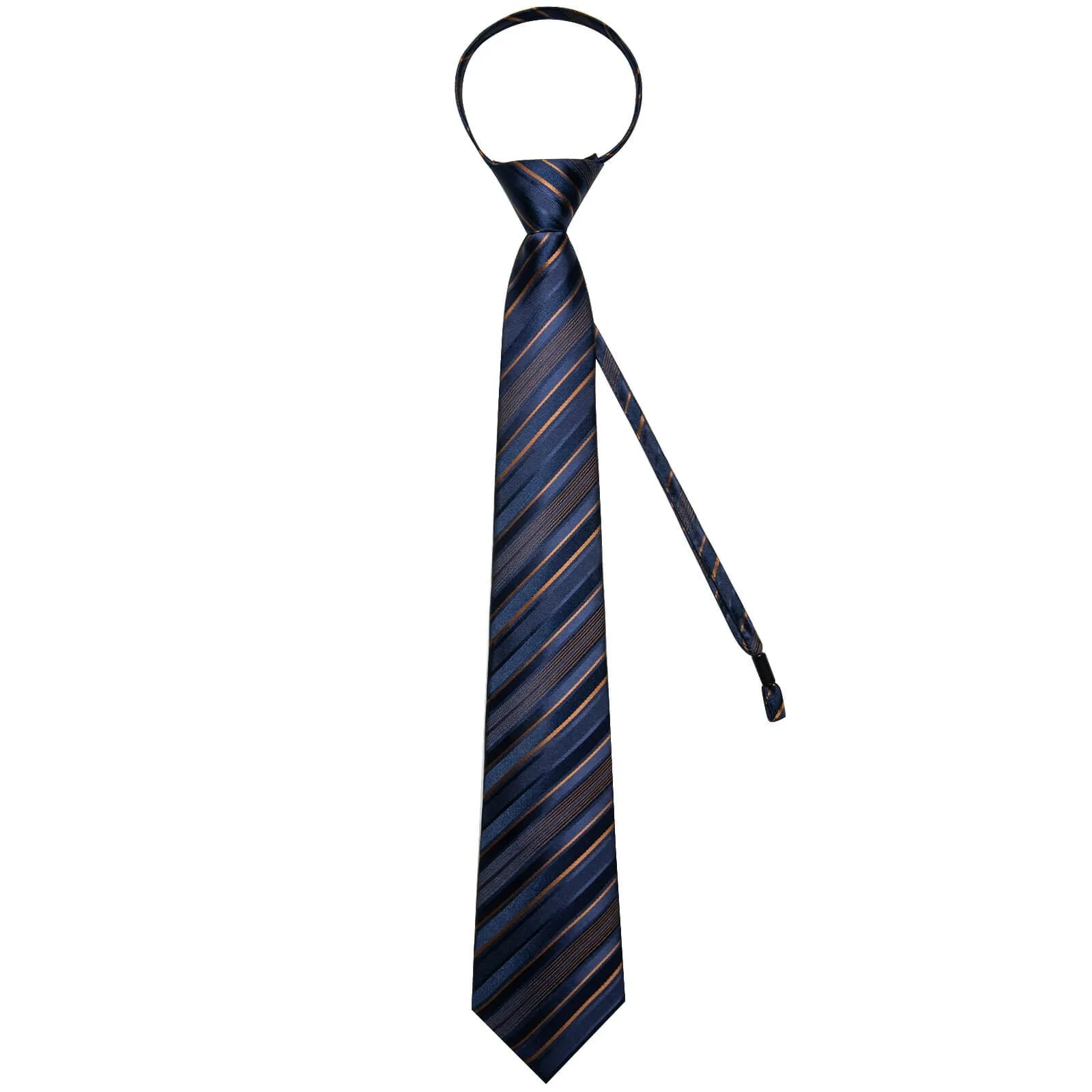 Ties2you Easy-pull Tie Deep Blue Brown Striped Men's Silk Tie Set sold by Ties2You product image thumbnail 4